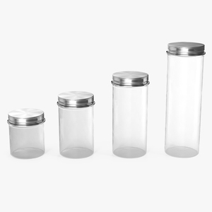 Kitchen Storage Glass Jar with Steel Lid Set 3D model