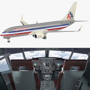 3D American Airlines Boeing 737-800 with Interior Rigged model