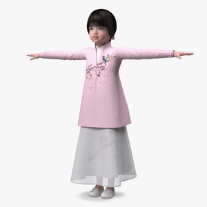 3D Child Girl from China in Traditional Costume T-Pose