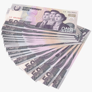 3D model Fan of North Korea 50 Won Banknotes