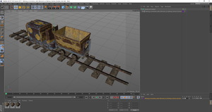 Mining Locomotive with Minecart on Railway Section Rusted 3D