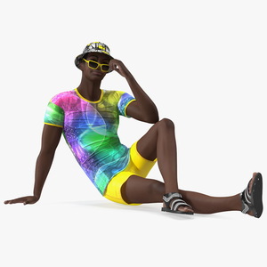 3D Dark Skin Teenager Beach Style Sitting Pose model