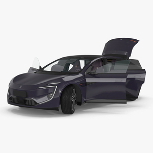 3D model Avatr 12 EV Purple Color with Headlights On Rigged