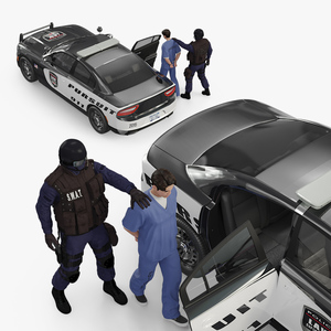 SWAT Officer with Asian Prisoner and Police Car 3D