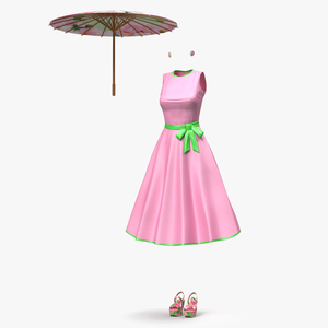 3D model Pink Dress with Paper Umbrella