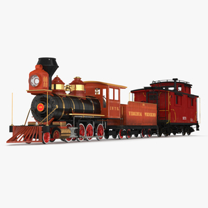 Vintage Steam Locomotive with Caboose 3D