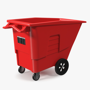 3D Commercial Wheeled Trash Cart Red model