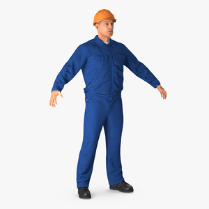 3D Construction Worker Wearing Blue Overalls