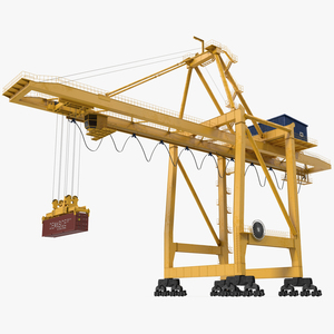 3D Quayside Container Crane with Container Rigged