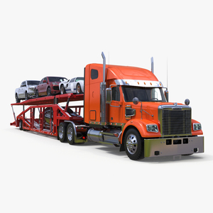 3D Freightliner Truck with Car Carried Loaded Vehicles