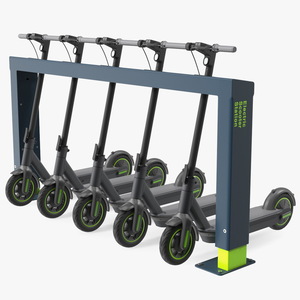 Electric Rental Station With Scooters 3D