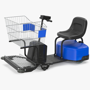 3D Motorized Grocery Cart Blue Dirty model