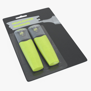 2 Highlighter Markers with Package 3D model