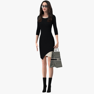 Lady with Dior Ecru and Blue Tote Bag 3D