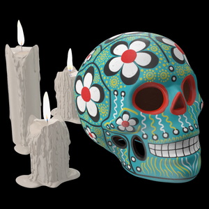 Calavera Cielo Alegre with Candles 3D model