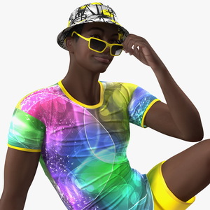 Dark Skin Teenager Beach Style Rigged 3D