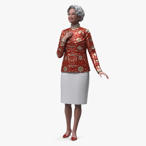 3D model Asian Grandma Traditional Dress Standing