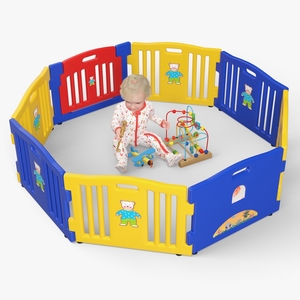 Little Girl in Playpen with Toys 3D