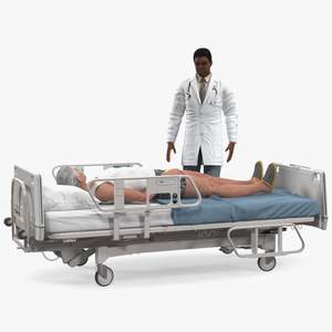 3D Patient on Hospital Bed And Doctor Rigged