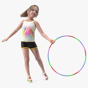 3D Sporty Little Girl Playing Hoop