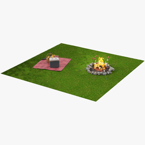 Picnic Food with Campfire Fur 3D model