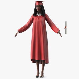 3D Dark Skin Graduation Gown Woman T Pose model