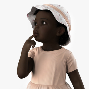 3D African Baby Girl in Summer Outfit Surprised Fur model