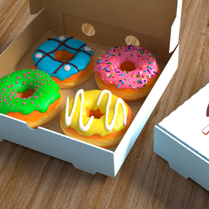 Assorted Donuts in Cardboard Box Mockup 3D model