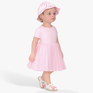 Little Girl Everyday Summer Dress Fur Rigged 3D model