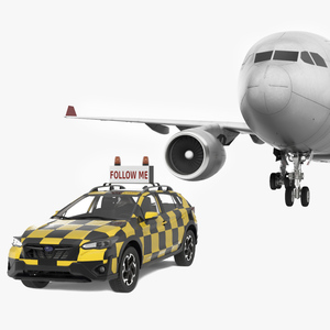 3D model Subaru Follow Me Car Accompanies an Airbus A330-200 Airliner