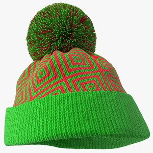 3D Winter Hat With Pompom Green model