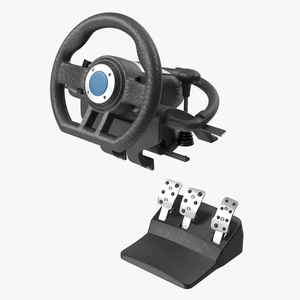 Racing Game Steering Wheel with Pedal 3D