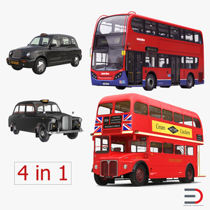 3D London Bus and Taxi Vehicle Set 2 model