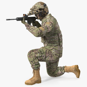 3D model Soldier in Green Camo with Night Vision Aiming Fur