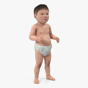 Asian Baby Boy Standing with Fur 3D