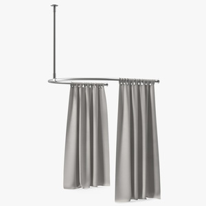 Dressing Room Curtain White Open 3D