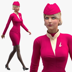 3D Stewardess in Maroon Uniform Walking Pose