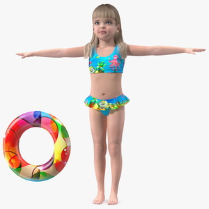 Child Girl With Swim Ring T-pose 3D