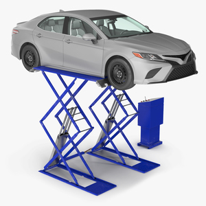 3D Automotive Scissor Lift with Sedan Rigged