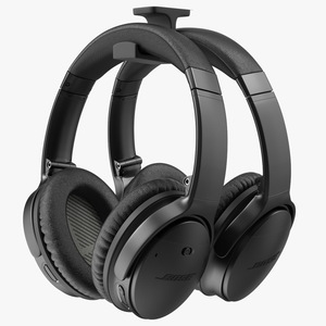 3D Black Bose Quiet Comfort Headphones on Under-Desk Holder