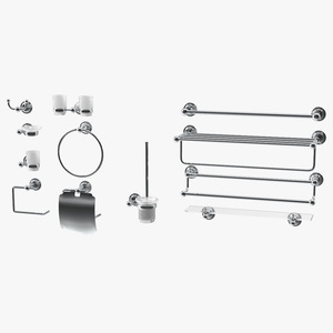 3D Bathroom Wall Accessories Set Chrome