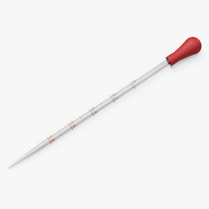 Glass Experiment Medical Pipette With Red Rubber Cap 3D