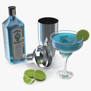 3D model Blue Margarita Cocktail with Ingredients