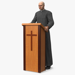 3D Catholic Priest Reads the Bible at the Lectern Ambo