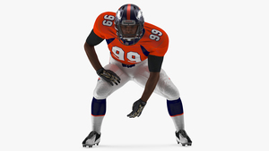 3D Denver Broncos American Football Player Crouching Fur model