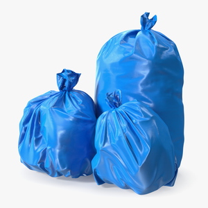 Tied Closed Blue Trash Bags 3D