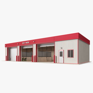 3D Red Car Wash Building Rigged model