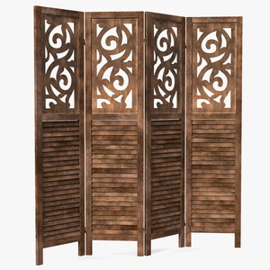 Panel Solid Wood Folding Room Divider 3D