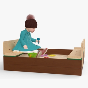 3D Toddler Girl in Sandpit model