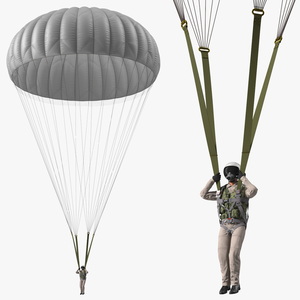 Military Pilot with Parachute 3D model